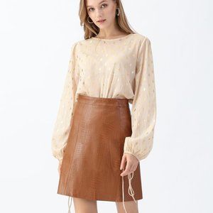 CROCODILE PRINT FAUX LEATHER SKIRT IN CARAMEL